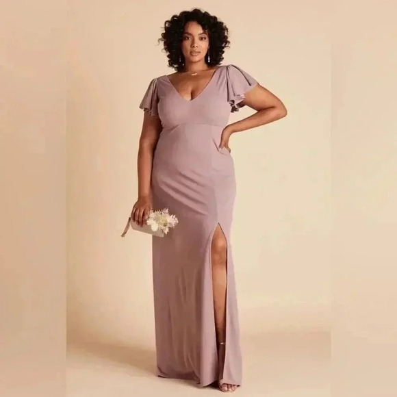 Birdy Grey Hannah Bridesmaid Dress with Slit in Crepe Dark Mauve S NWT - Picture 4 of 9